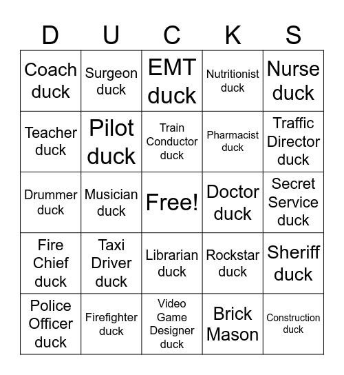 SkillsUSA Duck Hunt-                   Find the duck with each occupation Bingo Card