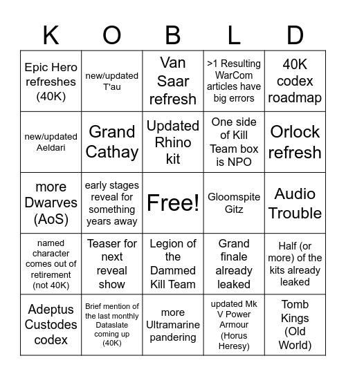 Autumn 2026 GW Reveals Bingo Card