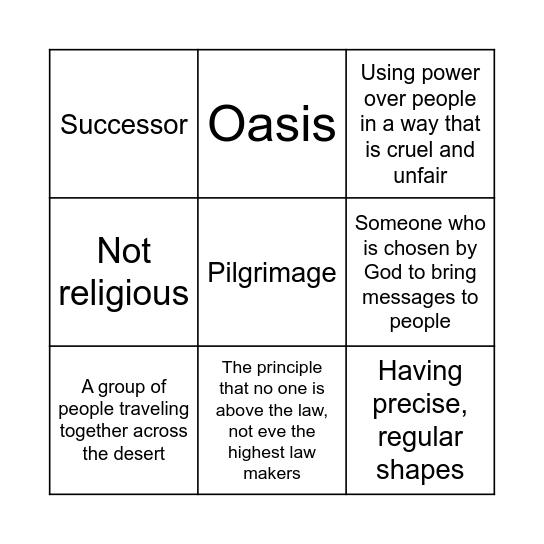 Expansions of Empires, War, and Reform Vocabulary Bingo Card