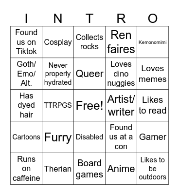 Pawstar Intro Bingo Card