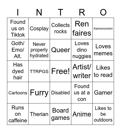 Pawstar Intro Bingo Card