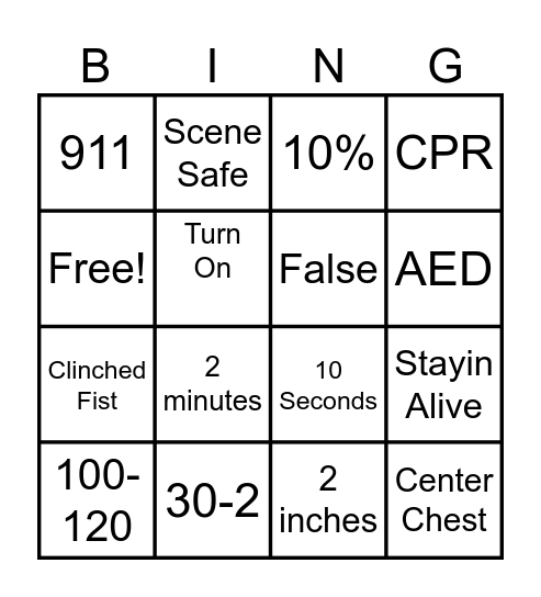 CPR Bingo Card