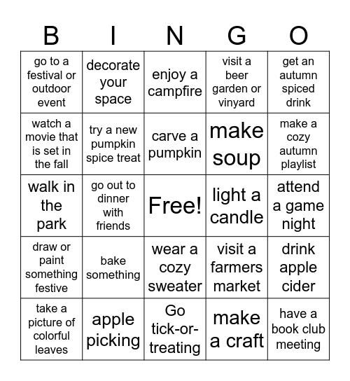 Book Club Bingo: Autumn Edition Bingo Card