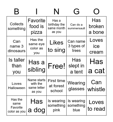 Getting to Know You Kids Bingo Card
