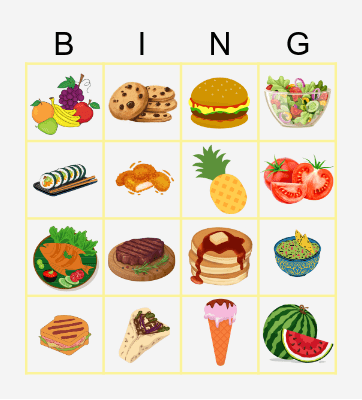 FOOD BINGO Card