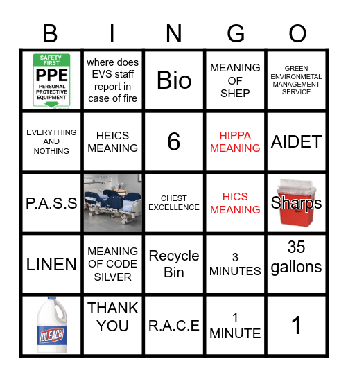 EVS HOUSEKEEPING Bingo Card