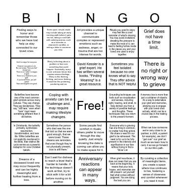 What I Know About Grief Bingo Card