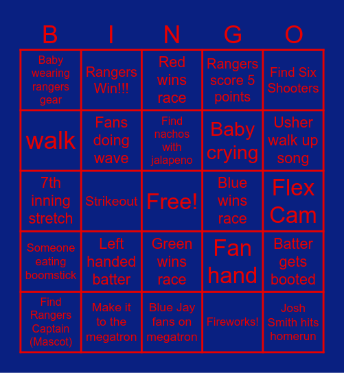 Rangers Bingo Card