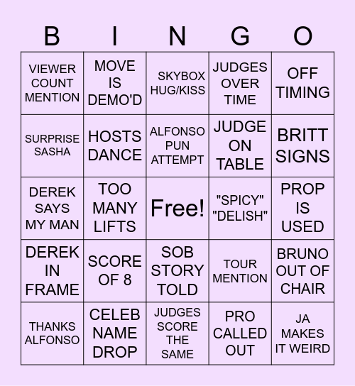 DANCING WITH THE STARS PREMIERE Bingo Card