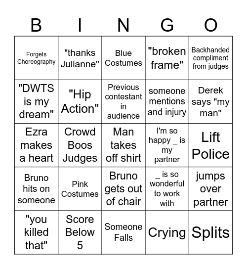 DWTS BINGO Card