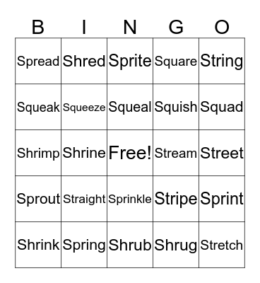 Complex Consonants Bingo Card
