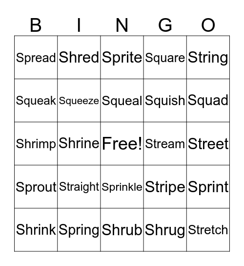 Complex Consonants Bingo Card