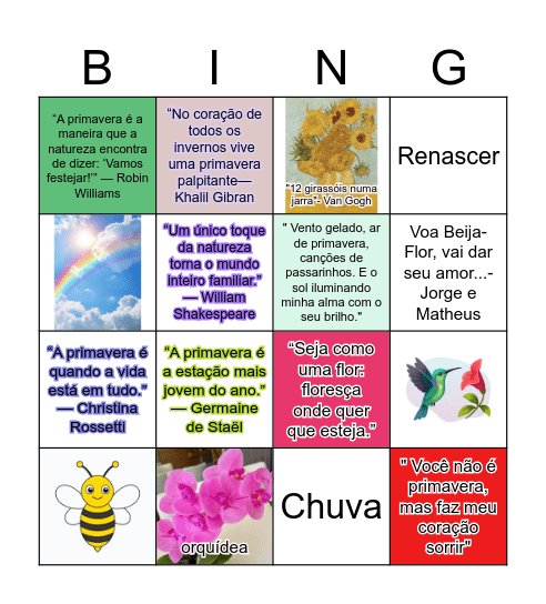 PRIMAVERA Bingo Card