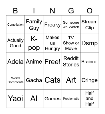 YT SHORTS BINGO IC Bingo Card