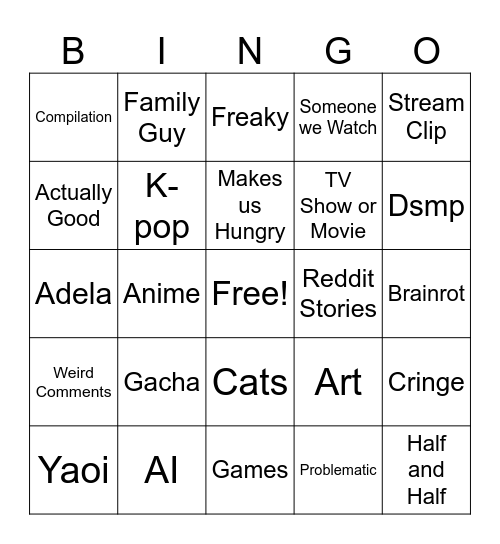 YT SHORTS BINGO IC Bingo Card