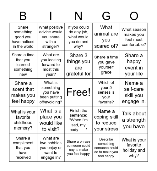 Therapy Bingo Card