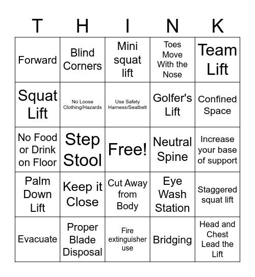 SAFETY WEEK Bingo Card