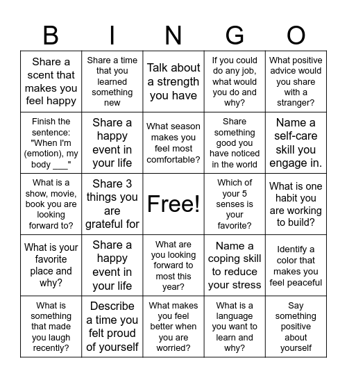 Therapy Bingo Card