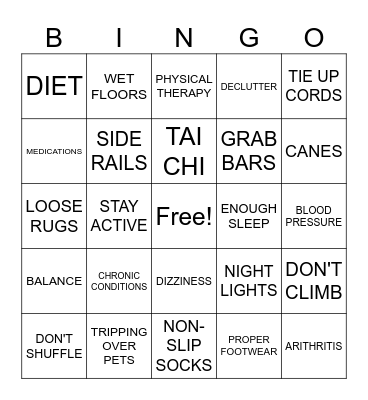 FALL PREVENTION Bingo Card