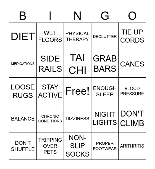 FALL PREVENTION Bingo Card