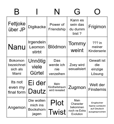 Digimon Bingo Card