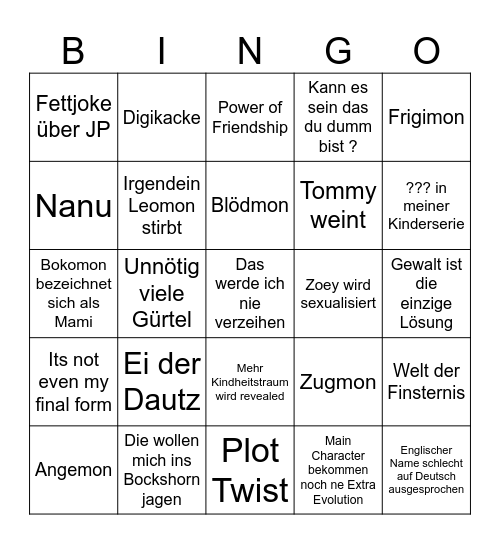 Digimon Bingo Card