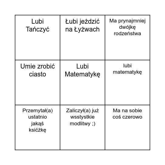 BINGO, Wypełnij WSZYSTKIE 9 pól Bingo Card