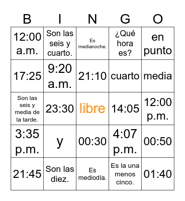 ¿Qué hora es? Bingo Card