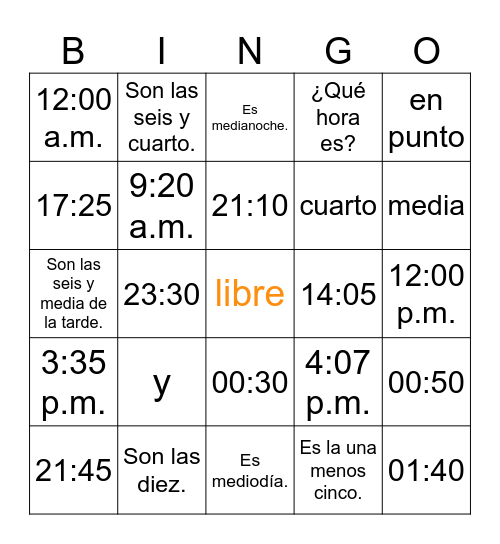 ¿Qué hora es? Bingo Card