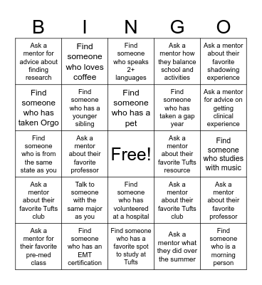 PRE-MED SPEED DATING Bingo Card