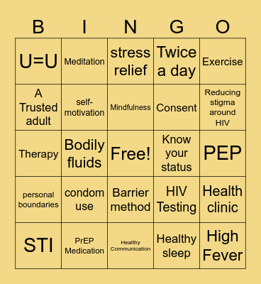 Prevention Bingo Card