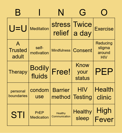 Prevention Bingo Card
