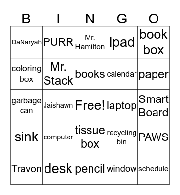 Room 104 Bingo Card