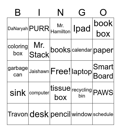 Room 104 Bingo Card