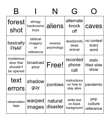 analog horror bingo Card
