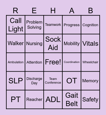 Rehab Week BINGO Card
