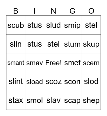Nonsense S-Blend Bingo Card