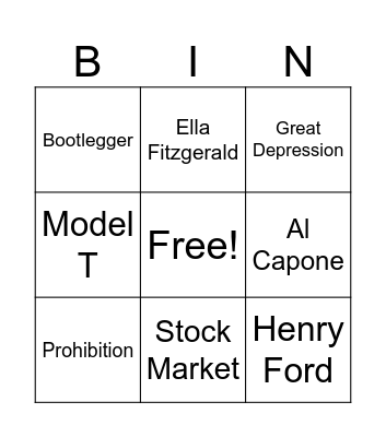 1920's Bingo Card