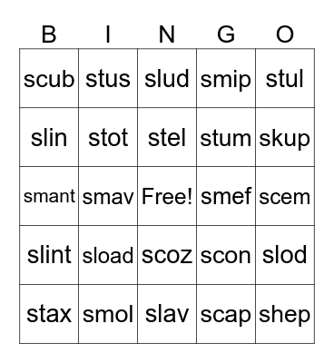 Nonsense S-Blend Bingo Card
