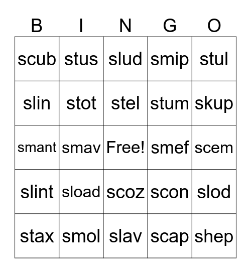 Nonsense S-Blend Bingo Card