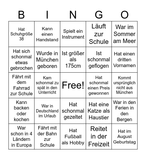 Kennenlern-Bingo Card