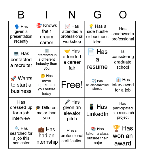 Networking Bingo Card