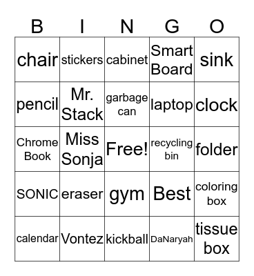 Room 104 Bingo Card