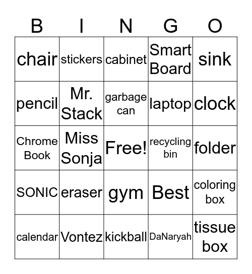 Room 104 Bingo Card