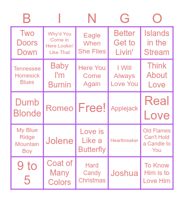 Dolly Parton Bingo Card
