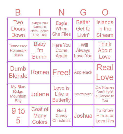 Dolly Parton Bingo Card