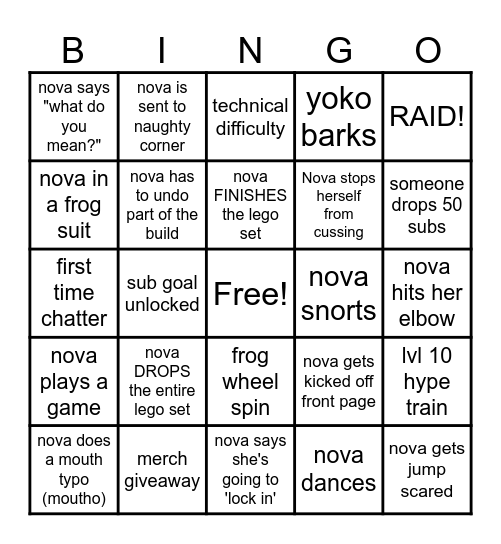 NOVA BINGO Card