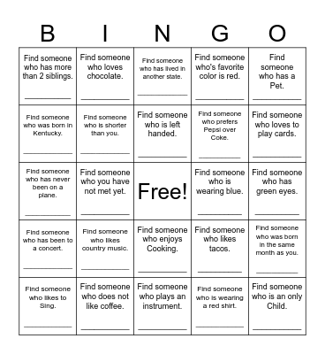 Find Someone Who Bingo Card