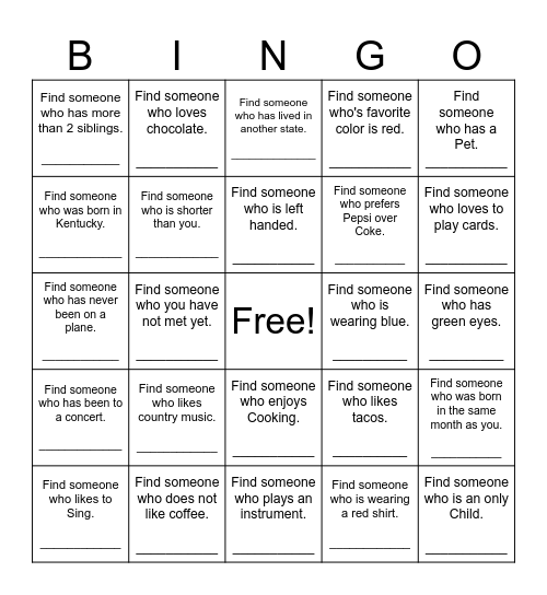 Find Someone Who Bingo Card