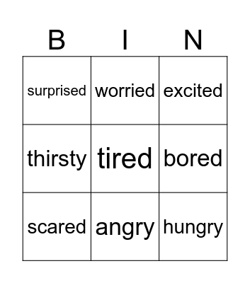 Emotions Bingo Card